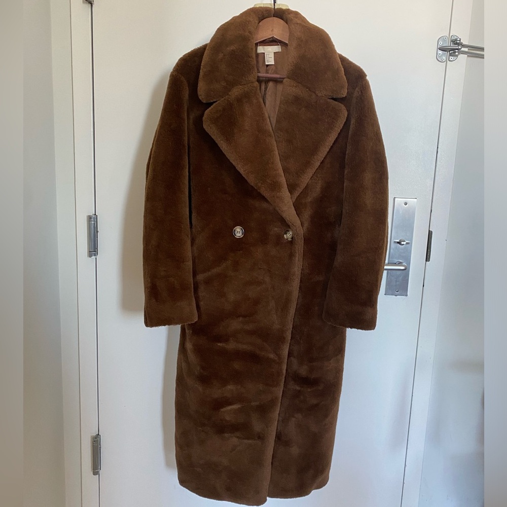 H&M Brown Faux fur coat size S